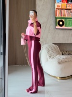 Ensemble de survêtement Y2K personnalisé pour femme, avec haut court et pantalon de survêtement à rayures contrastées, collection automne