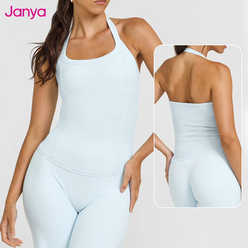 Janya Sleeveless Gym Fitness Vest Breathable Fixed Pads Workout Sports Top Custom Logo Halter Yoga Tank Top for Women