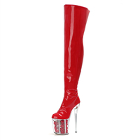 Modèles Catwalk Fashion Red Over the Knee Boots 8Inch Round Toe Crystal Bottom Thin Heels 20cm Strip Pole Dance Big Size Fashion