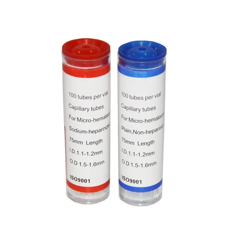 Grosir laboratorium rumah sakit kaca mikro koleksi darah Heparin biru merah tabung kapiler