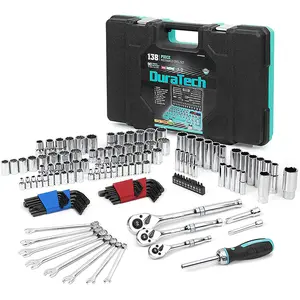 Duratech conjunto de ferramentas mecânicas, chave de soquete 90-dente, chave de catraca, conjunto de ferramentas 138 peças para reparo automático