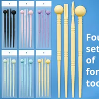 4 pièces fleur pétale bâton fait à la main en plastique argile ensemble d'outils Fondant fleur bâton poterie argile outil avec indentation pour fournitures d'art