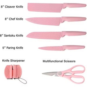 Hot Sale Nonstick Coated 6pcs Stainless Steel <b>sharp</b> Cooking <b>Knife</b> Wheat Plastic Handle Kitchen <b>Knife</b> <b>Set</b> with Scissors - Product Image 5