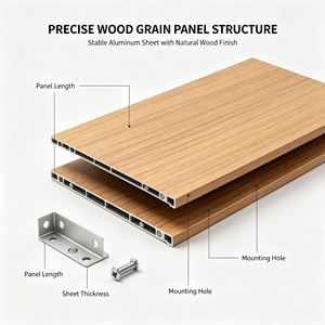 Panneau de façade en aluminium à grain de bois, finition naturelle, revêtement extérieur pour immeuble de bureaux, hôtel, complexe commercial - Product Image 2