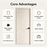 Porte de chambre moderne en bois massif, design minimaliste, finition mate blanche, poignée à levier noire, usage résidentiel, sécurité incendie.