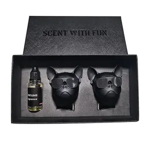 2 Set kutuları siyah köpek kafası araba parfüm havalandırma lüks araç difüzör Plug In Bulldog Vent klip araba hava spreyi