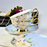 Ensemble de tasses à expresso en porcelaine fine rose dorée avec soucoupe, tasse à thé de l'après-midi, mug 250 ml, pour mariage, café et maison, en stock