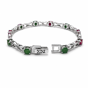 925 Sterling Silver Rhodium Plated <b>Ruby</b> Emerald Blue Sapphire Tennis <b>Bracelet</b> for Women - Product Image 3