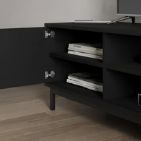 Meuble TV moderne de style Mid-Century en bois massif réglable avec table basse flottante intégrée pour salon – Taille et couleur personnalisables