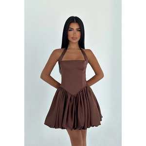 ชุดเดรสค็อกเทลสั้นสีน้ำตาล Estella พร้อมกระโปรงทรงบอลลูน - Product Image 2