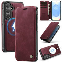 Étui CaseMe rouge vin pour Samsung Galaxy S24 Plus avec emplacements pour cartes bloquant la lecture RFID, étui à rabat de luxe pour Samsung S24 Plus