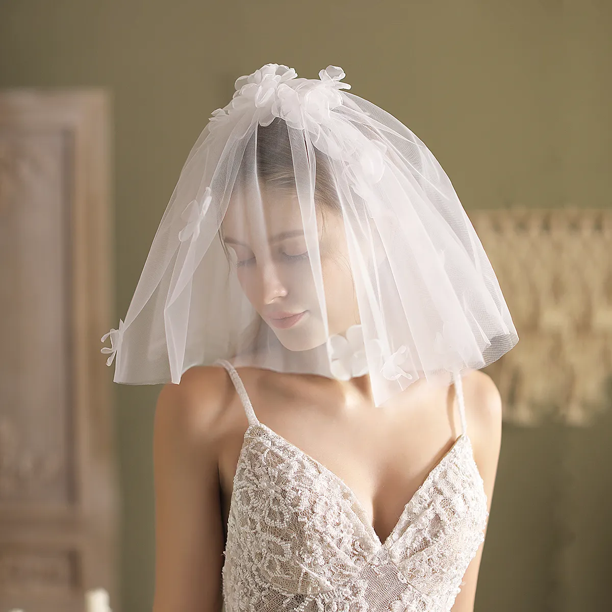 Bruids Bloem Birdcage Veil Gezicht Zachte Tulle Haaraccessoires Sluiers Mini Bruiloft Bruid Hoed