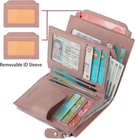 Petit portefeuille compact pour femmes Porte-monnaie à deux volets en cuir véritable bloquant la RFID avec fenêtres d'identification