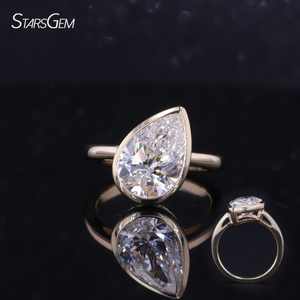 Anillo de Oro Sólido de 10K con Diamante de Laboratorio de Corte Pera de 3.0ct, Joyería Personalizada Starsgem - Product Image 1