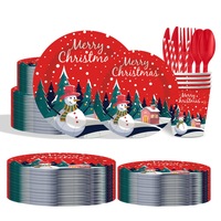 Ensemble de vaisselle jetable de Noël de style moderne personnalisé, très vendu, respectueux de l'environnement, pour les dîners de Noël, assiettes en papier