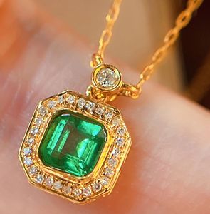 Collier Xinfly en or jaune 18 carats, style tendance, pierre précieuse véritable, pendentif émeraude et diamant 0,35 ct avec chaîne à maillons - Product Image 3