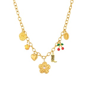Fashionable Gold Plated Charm <b>Necklace</b> With Flower Pearl <b>Cherry</b> Blossom Fruit Pendant Stainless Steel Gift Jewelry - Product Image 5