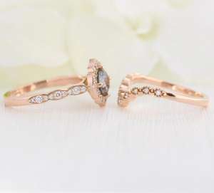 女士椒盐戒指圆形椒盐结婚戒指椒盐钻石订婚戒指套装 - Product Image 6