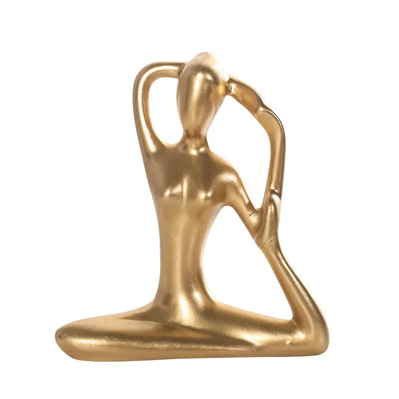 Golden Yoga Girl Minimalist Abstract Figures Statue Desk Decoration Gold Plated Yoga Character Resins Sculpture Ornaments Crafts