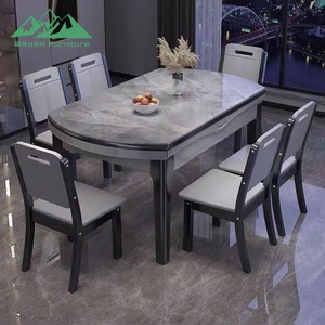 Set da Pranzo Wayon di Lusso in Legno Massello Grigio con Piano in Marmo, <span class=keywords><strong>Arredamento</strong></span> Moderno <span class=keywords><strong>per</strong></span> Cucina - Product Image 4