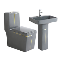 Or couleur ligne salle de bain piédestal bassin lavage S piège une pièce bleu toilette eau placard Wc ensemble