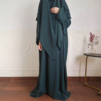 Abaya unie basique pour femmes musulmanes adultes avec hijab assorti – Ensemble deux pièces simple et modeste pour soirée/formelle, coupe droite, été