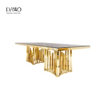 Table à manger rectangulaire moderne de luxe pour l'extérieur, avec cadre doré et plateau en verre, pour mariages, restaurants, hôtels, meubles