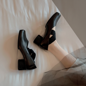 Vintage Cross Band quadrato Comfort tacco spesso Mary Jane ballerine in vera pelle con naso di maiale tacchi alti per la primavera autunno inverno - Product Image 1