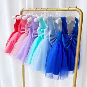 Nuovo design 7 anni di compleanno del partito di usura abito da principessa delle ragazze di perline vestito per 2 nd di compleanno