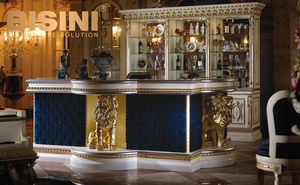 Mueble Bar de Madera Maciza de la Familia Real, Pintado a Mano en Dorado, con Vinoteca y Decoración de León - Product Image 2