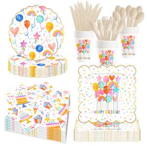 DAMAI Colorful Happy <b>Birthday</b> Paper Plate Party <b>Table</b> Decoration Custom Printed Disposable Round Paper Plates Tableware Set - Product Image 3