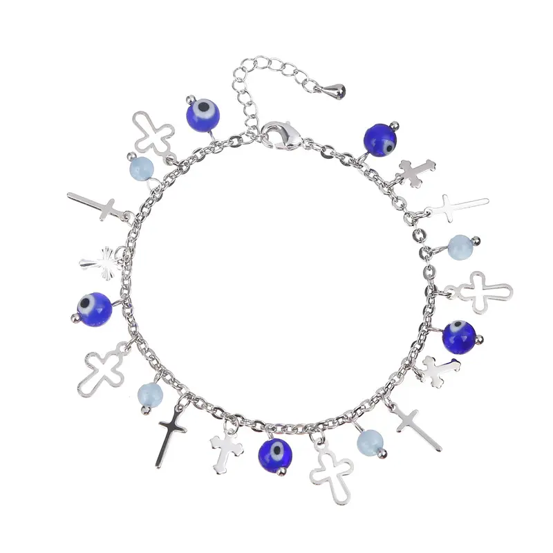 Kingcome New Devil's Eye Religion Beads Bracelet Fashion Stone Pendant Blue Evil Angel Eyes Chain Cross Accessories Bracelets
