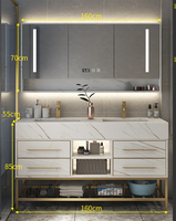 Ensemble de meubles de salle de bain modernes en bois massif/villa, résistants à l'eau, à fermeture douce, écologiques, intelligents, avec lavabo en pierre de quartz, à fixation murale