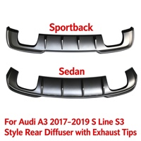 Diffuser Belakang Model S3 untuk Audi A3 8V 2017-2019 S Line Sedan Sportback dengan Empat Ujung Knalpot