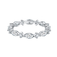 Anillo de Boda Apilable de Plata de Ley 925 con Baño de Oro de 18K y Moissanita de Corte Marquesa, Tipo Media Eternidad, para Mujer