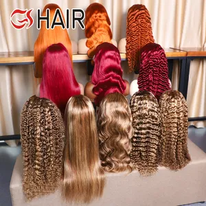 GShair #4/27 Highlight Wig Rambut Manusia Lurus Tulang Berwarna Wig Depan Renda Pra Pencabutan Murah Ombre Berwarna Wig Frontal Vendor