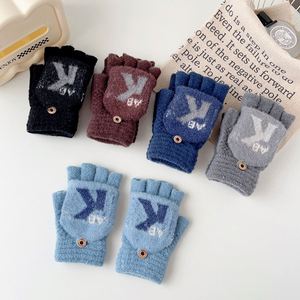 Gants demi-doigts pour homme, hiver, thermiques, extra épais, avec doublure en polaire, tricotés en laine, pour le travail, la conduite, double usage - Product Image 1