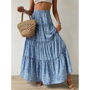 Jupe plissée ample à imprimé floral fendue pour femme, style A-line, printemps-automne, qualité supérieure, vente en gros, pour le bureau - Product Image 2