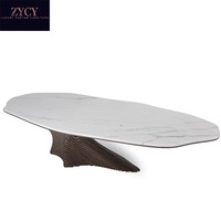 Table à Manger Ovale de Style Italien en Pierre Frittée, Base en Racine de Bois et Chaises Personnalisables pour Restaurants Haut de Gamme