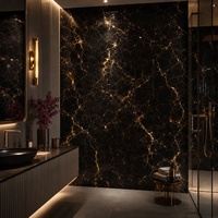 Panneau mural en marbre UV noir et or WYRAX pour couloir d'appartement, revêtement mural décoratif et intérieurs résidentiels