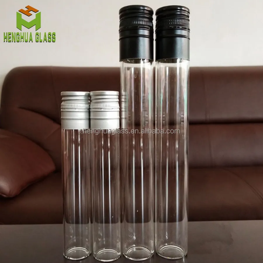 थोक 50ml 100ml नमूना शराब ट्यूब बोतल टेस्ट ट्यूब Borosilicate शीशियों के साथ गिलास शराब की बोतलें कंटेनर एल्यूमीनियम पेंच टोपी