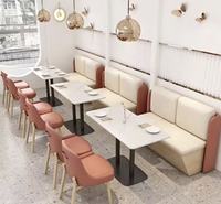 Ensemble de mobilier de restaurant, café et bar moderne, structure en bois massif, mobilier commercial, banquette en cuir PU rembourrée