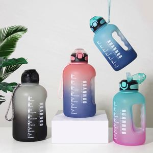 Bouteille d'eau de sport et de camping en acier inoxydable écologique de 128 oz avec paille, grande capacité et design motivant - Product Image 1