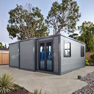 Prefab 20ft Ba phòng ngủ tiêu chuẩn Châu Âu nhà với cổ màu xám bên ngoài bức tường mở rộng <span class=keywords><strong>container</strong></span> nhà - Product Image 1