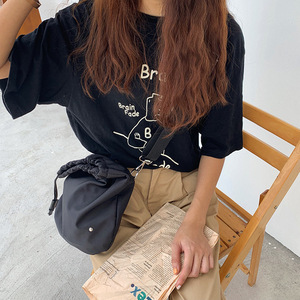 Black Drawstring <b>Shoulder</b> Bag With Thick <b>Strap</b> Minimalist Crossbody Bag For Women - Product Image 5