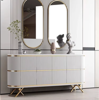 Meuble de rangement moderne de style buffet, grande capacité, en acier inoxydable, plateau en marbre, table console décorative, table d'appoint, meubles de maison