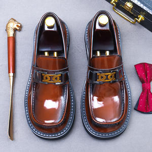 Chaussures Richelieu habillées pour hommes, style 2025, à bout carré, semelle épaisse, rehaussantes, grande taille, marron, style britannique - Product Image 1