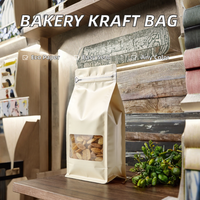 Sac en papier kraft biodégradable avec fenêtre, en matériau recyclé, imprimé sur mesure, fond plat, pochette autoportante pour emballage de boulangerie