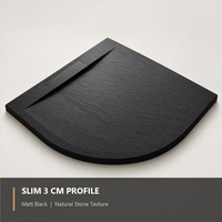Receveur de douche de luxe noir mat ES-H1 Slim 30 mm en pierre BMC, surface antidérapante classe C avec cache-drain
