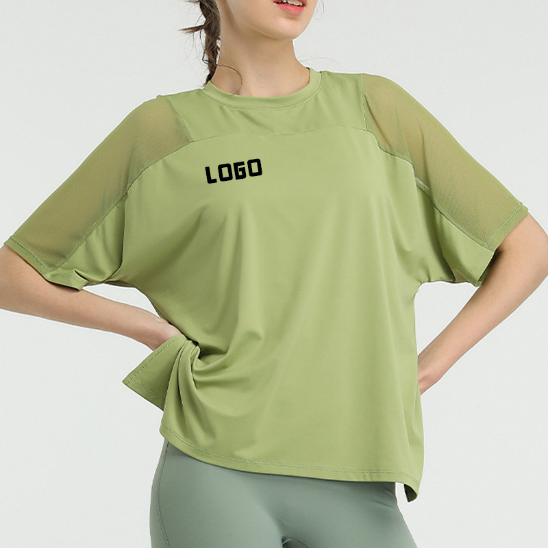 Aoyema Women's Sports T-Shirt Quick-Drying Mesh Yoga Apparel Large Size Loose Running Blouses Short Breathable Sustainable